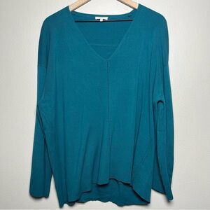 Lafayette 148 New York Women Sweater Medium Green Pointelle V-Neck Kimono Sleeve
